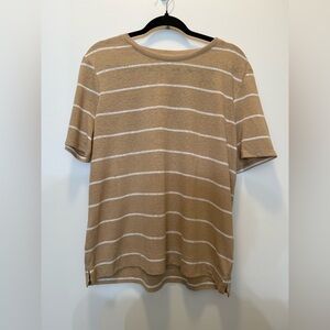 Banana Republic Short Sleeve Shirt in Tan‎ and White Stripe - Size L